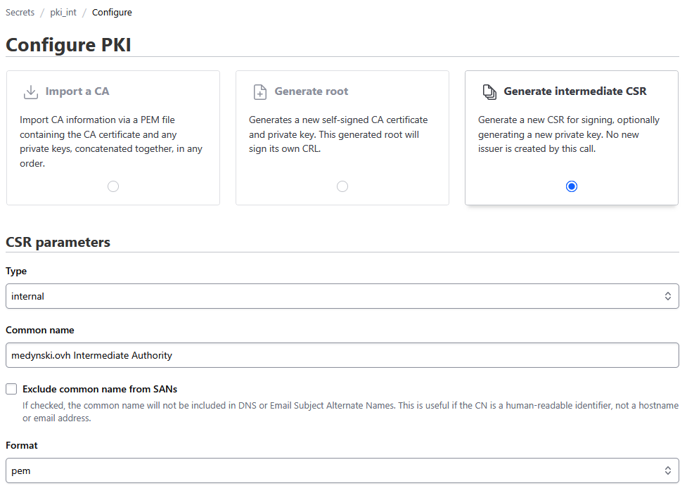 Vault Intermediate CA